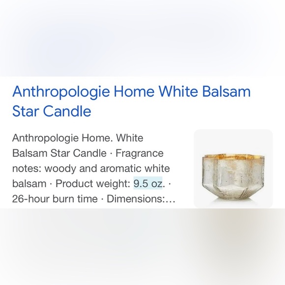 Anthropologie Home White Balsam Star Candle NIB - Picture 5 of 16